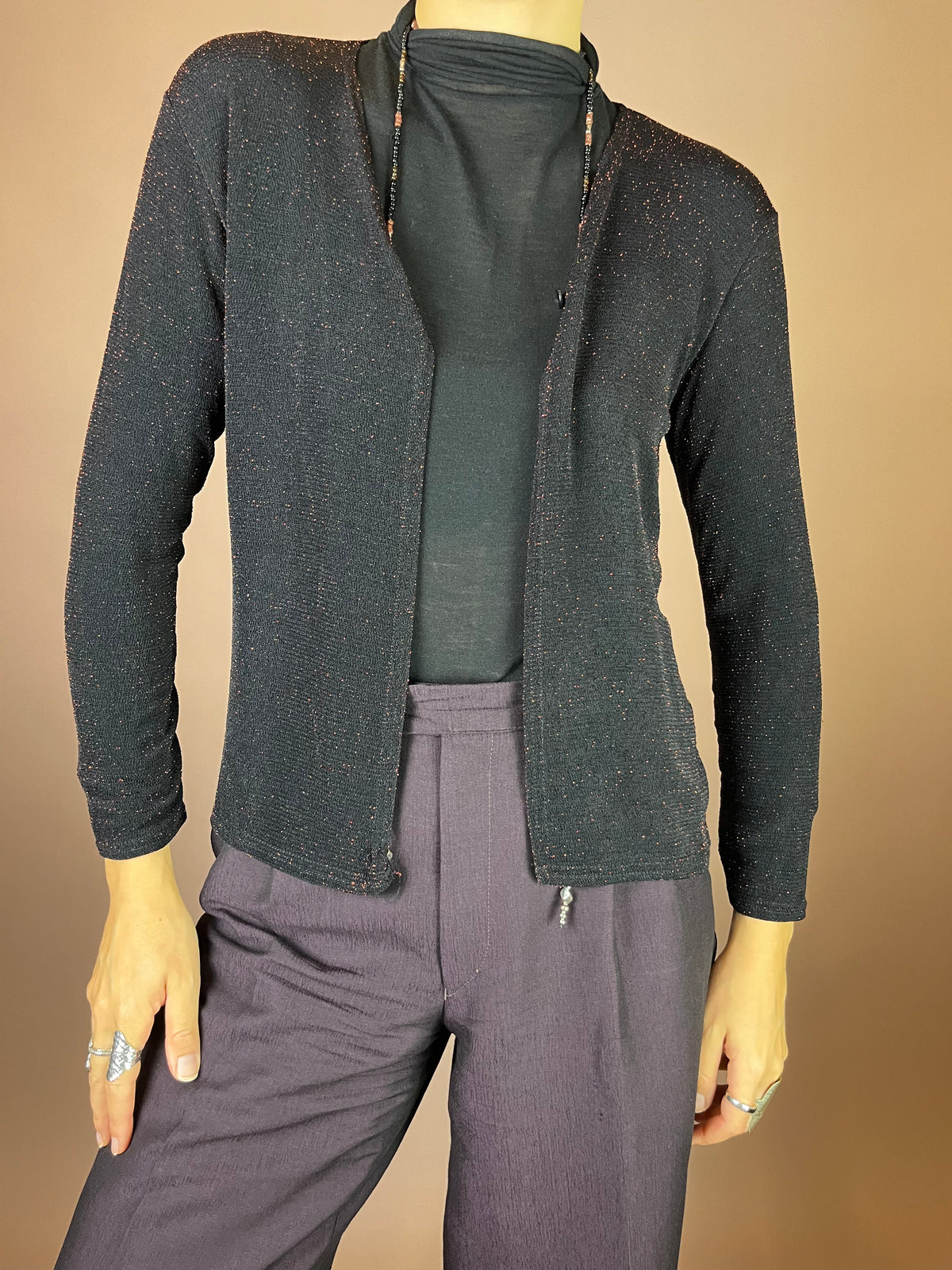 Jäckchen Party Schwarz Glitzer Rot Cardigan Gr. 36