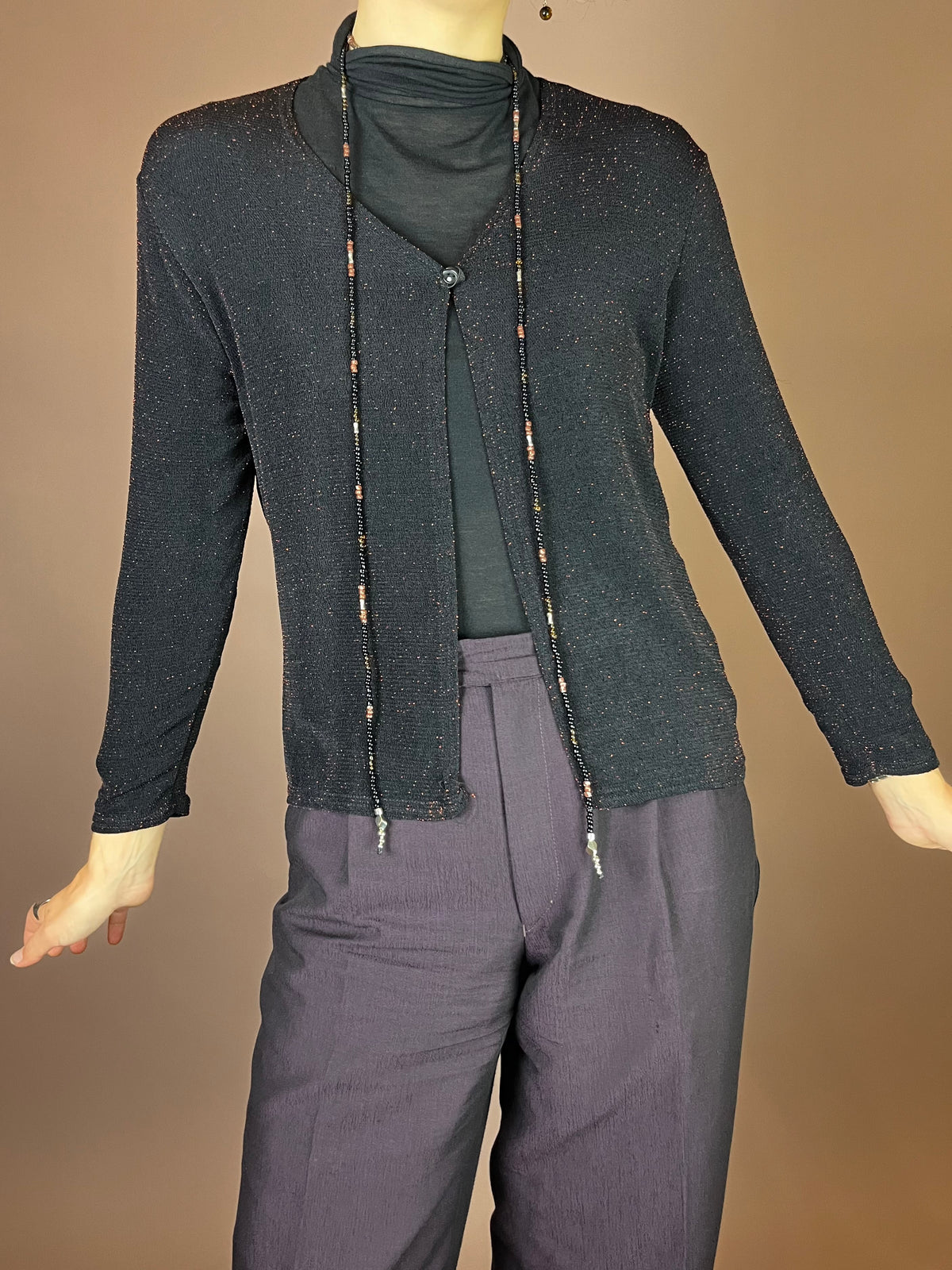 Jäckchen Party Schwarz Glitzer Rot Cardigan Gr. 36