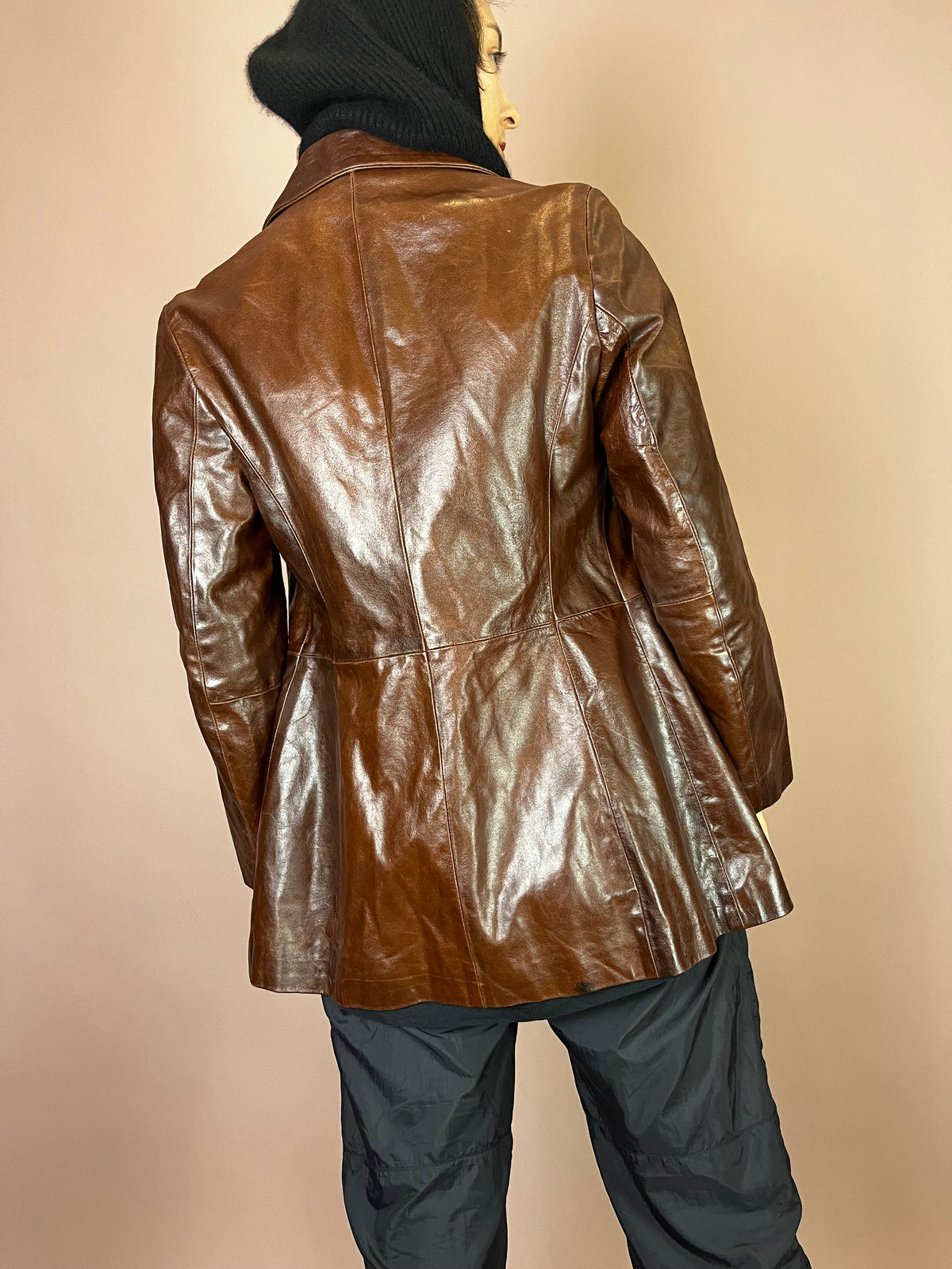 Kurzmantel Leder Dunkelbraun Glossy Gr. 38