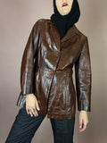 Kurzmantel Leder Dunkelbraun Glossy Gr. 38