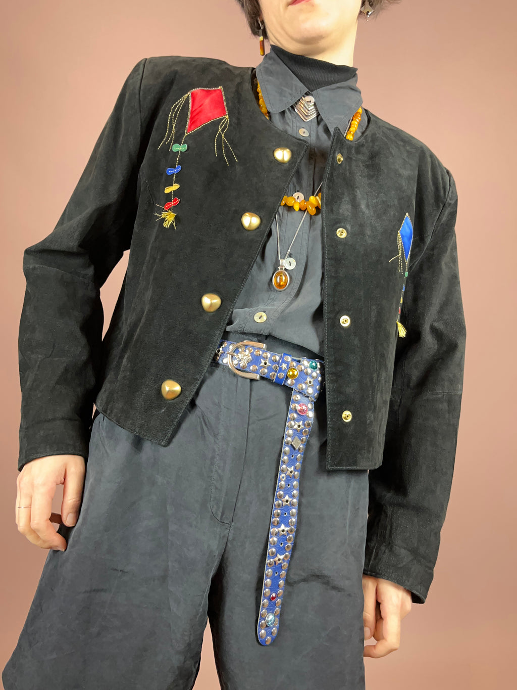 Dino´z Lederjacke Schwarz Drachen Gold Bunt Gr. 40