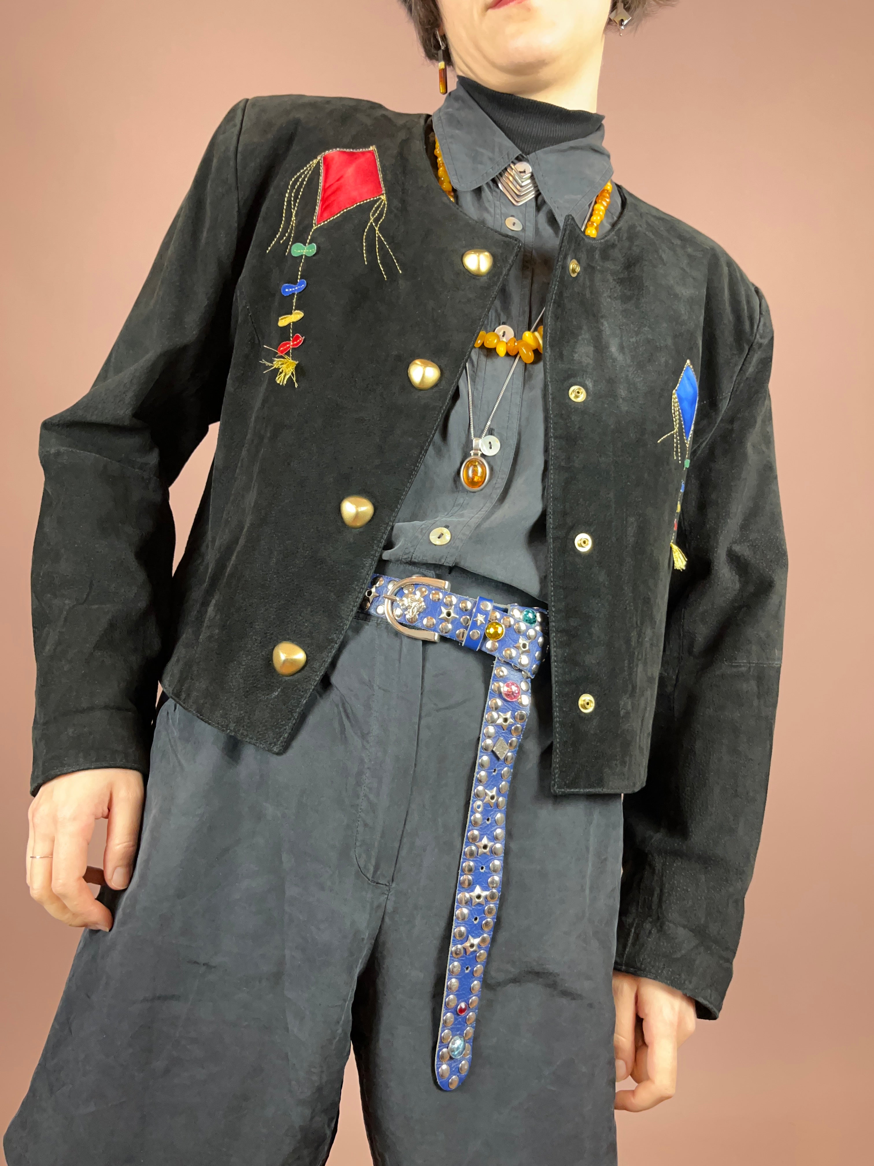 Dino´z Lederjacke Schwarz Drachen Gold Bunt Gr. 40