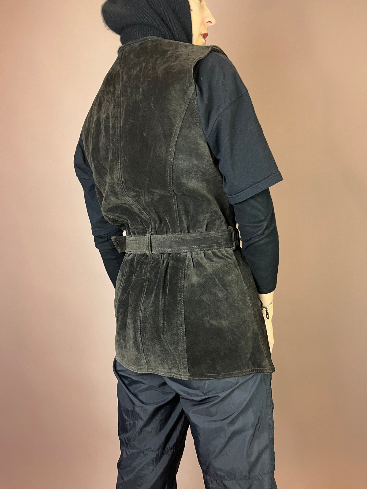 Weste Vintage Wildleder Dunkelbraun Gürtel Gr. 38/40
