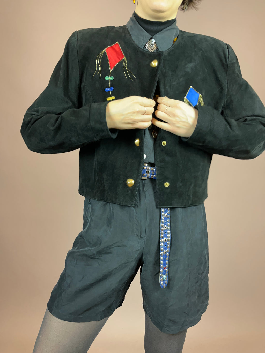 Dino´z Lederjacke Schwarz Drachen Gold Bunt Gr. 40