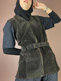 Weste Vintage Wildleder Dunkelbraun Gürtel Gr. 38/40