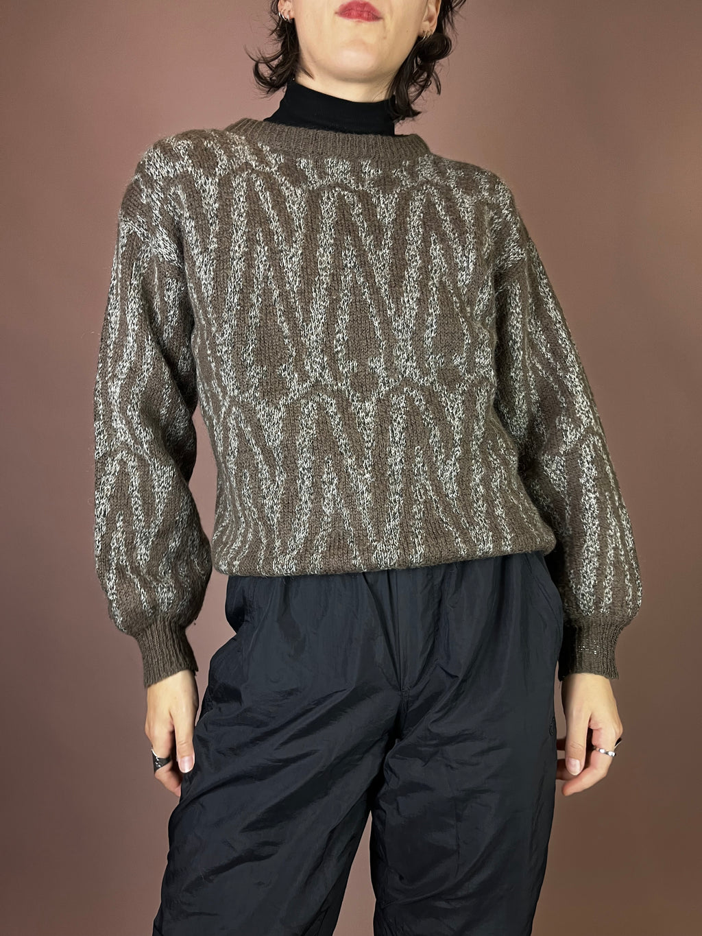 Strickpullover Muster Grau Braun Gr. 36/38