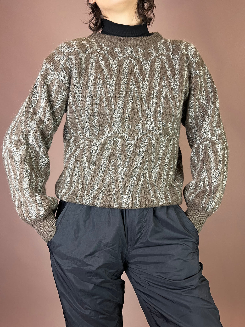 Strickpullover Muster Grau Braun Gr. 36/38