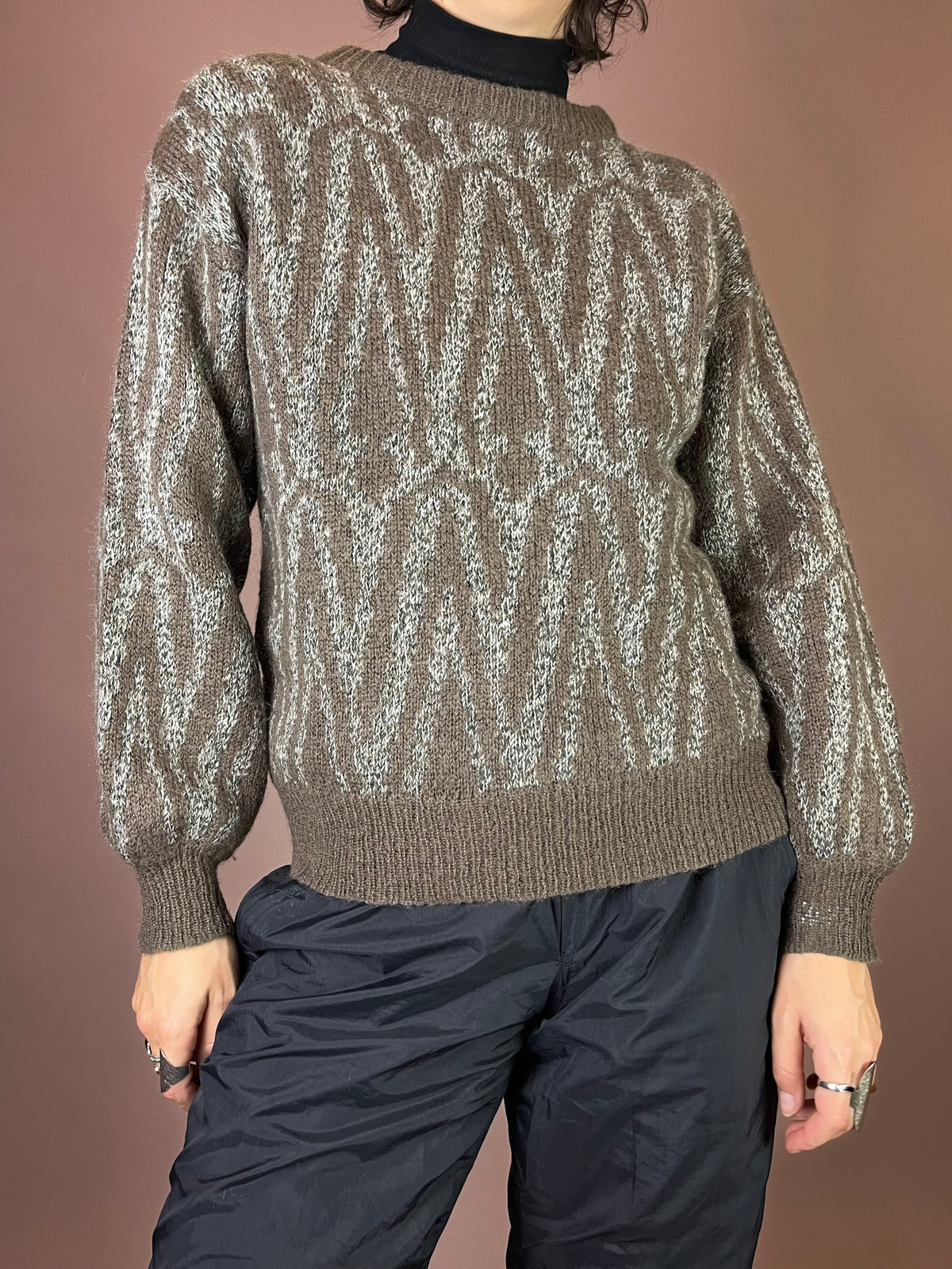 Strickpullover Muster Grau Braun Gr. 36/38