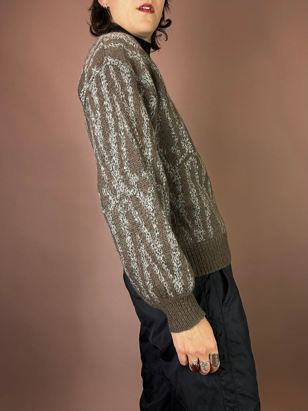 Strickpullover Muster Grau Braun Gr. 36/38