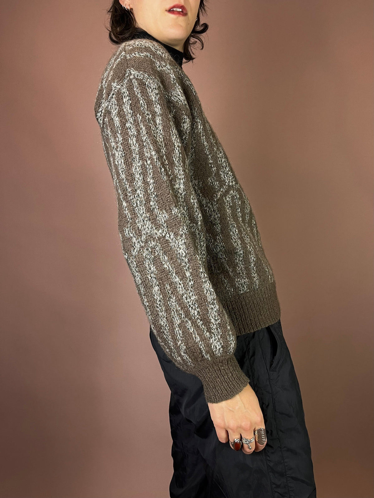 Strickpullover Muster Grau Braun Gr. 36/38
