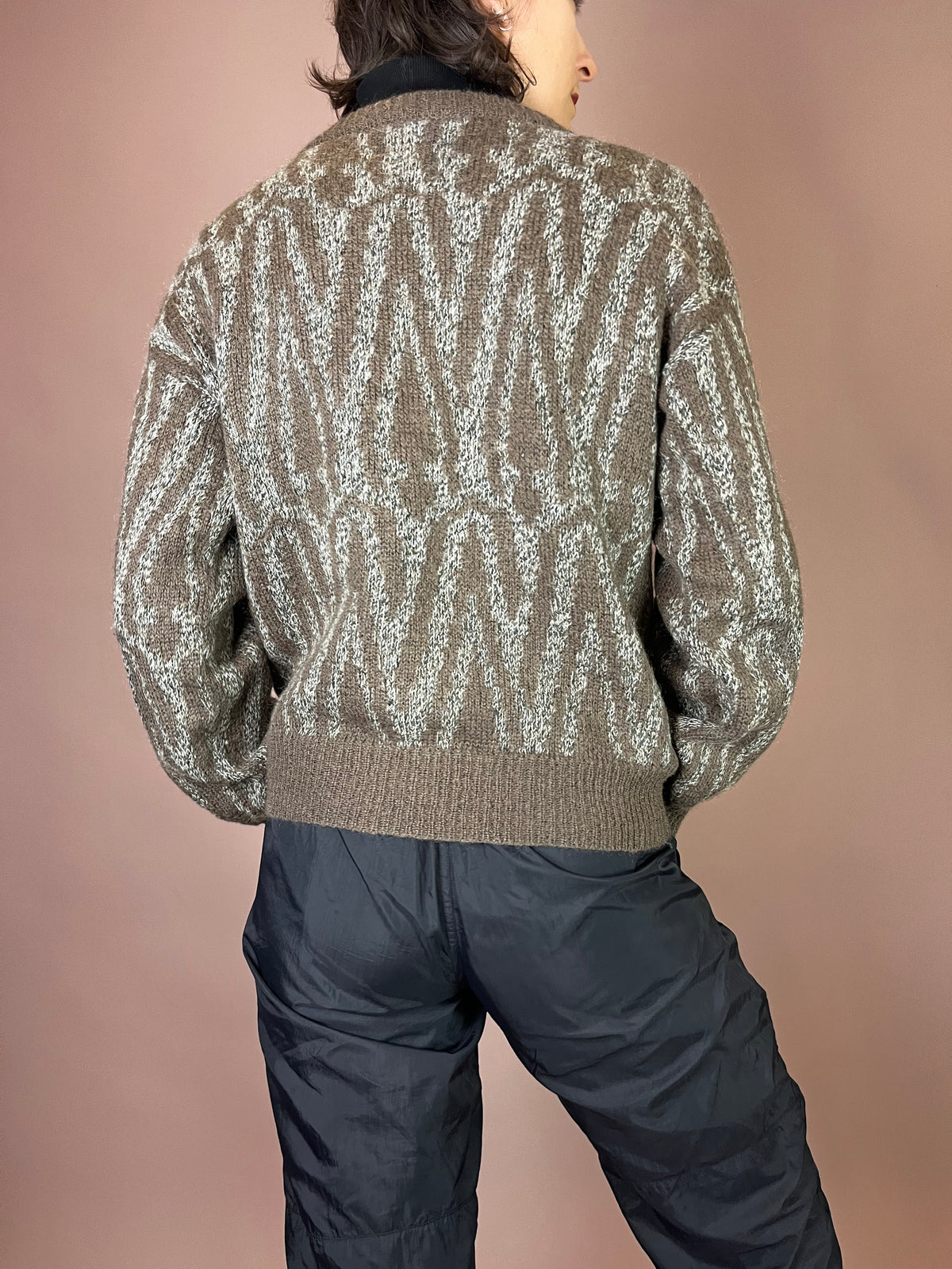 Strickpullover Muster Grau Braun Gr. 36/38