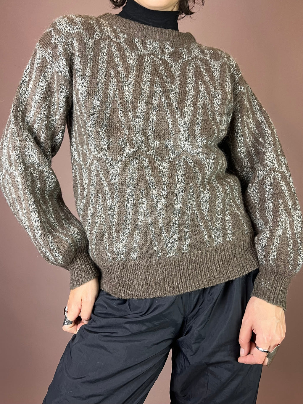 Strickpullover Muster Grau Braun Gr. 36/38