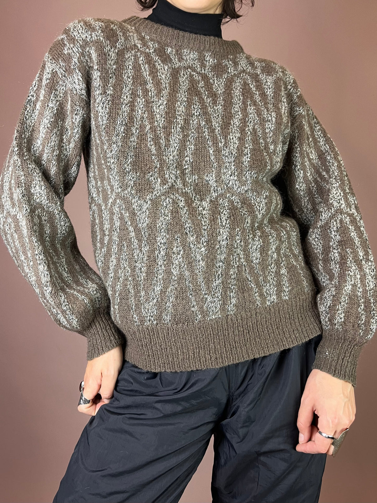 Strickpullover Muster Grau Braun Gr. 36/38