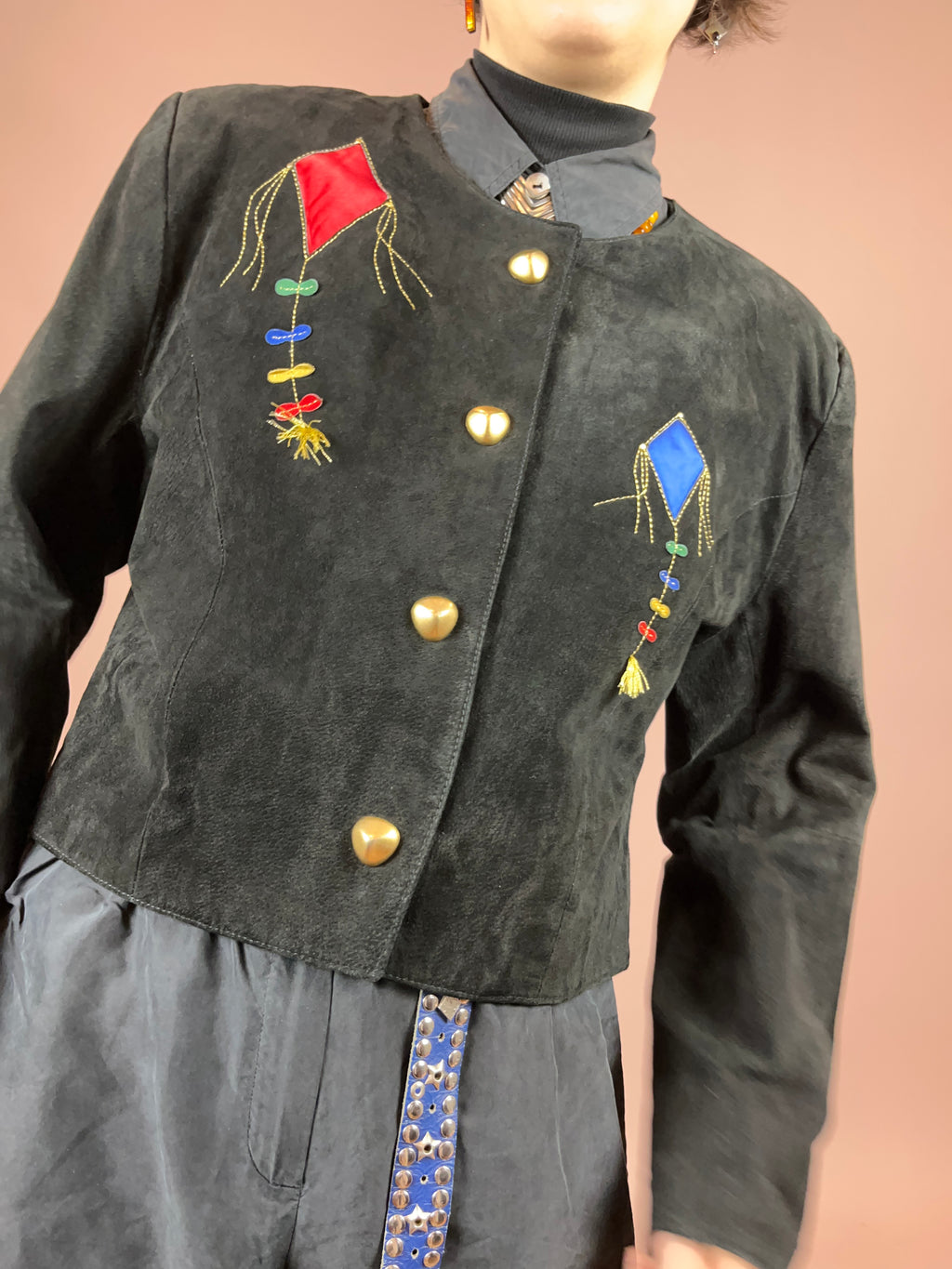Dino´z Lederjacke Schwarz Drachen Gold Bunt Gr. 40