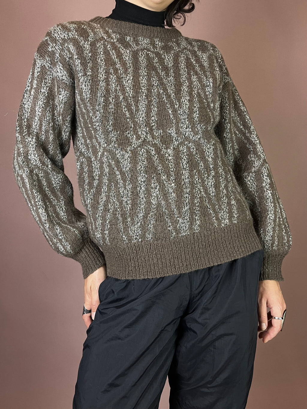 Strickpullover Muster Grau Braun Gr. 36/38