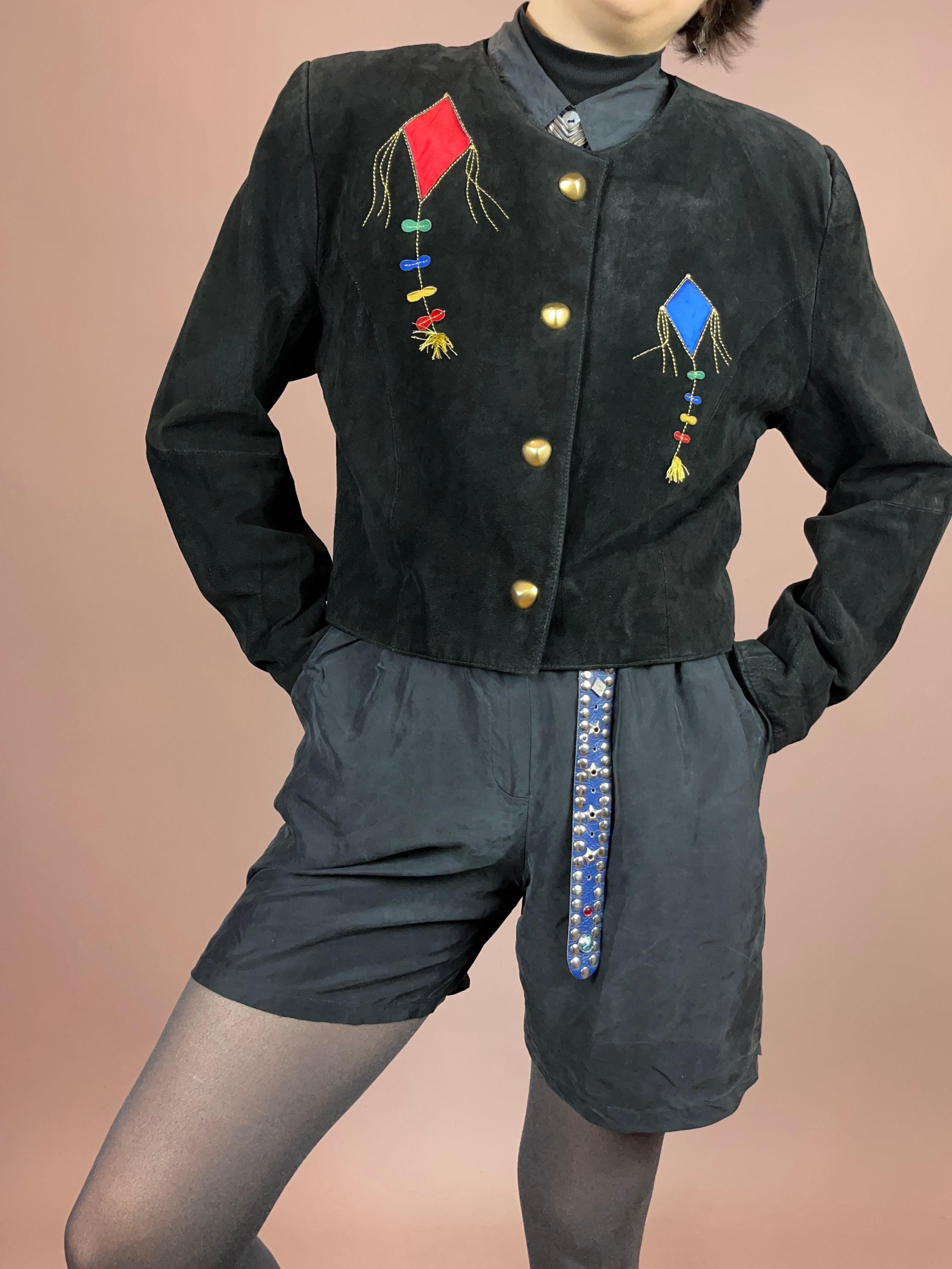Dino´z Lederjacke Schwarz Drachen Gold Bunt Gr. 40