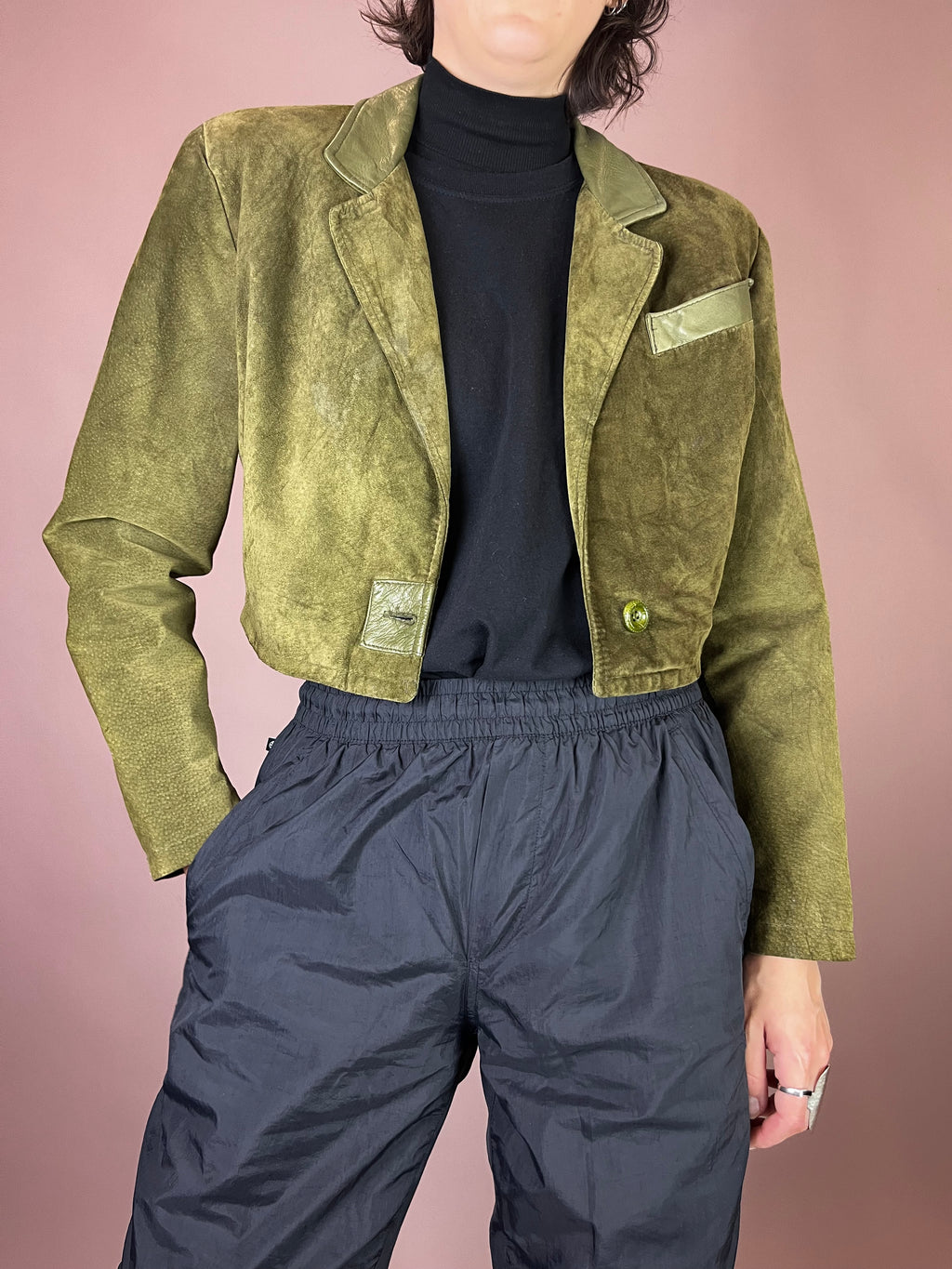 Wildleder Jacke Grün Khaki Gr. 38