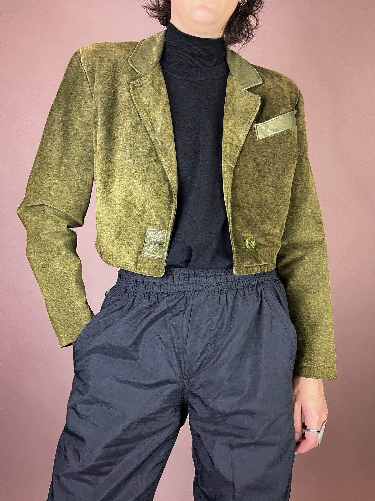 Wildleder Jacke Grün Khaki Gr. 38