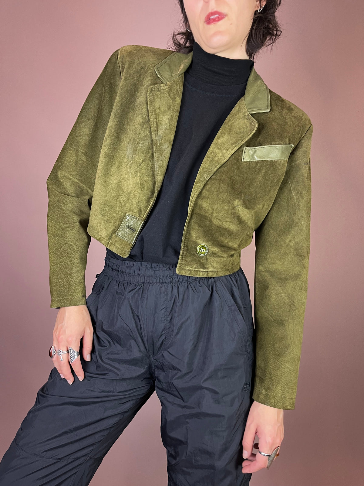 Wildleder Jacke Grün Khaki Gr. 38