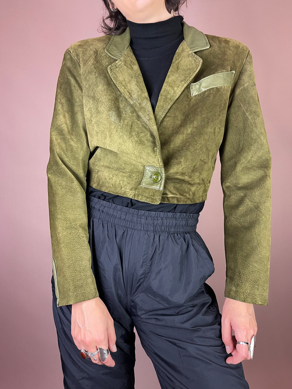 Wildleder Jacke Grün Khaki Gr. 38