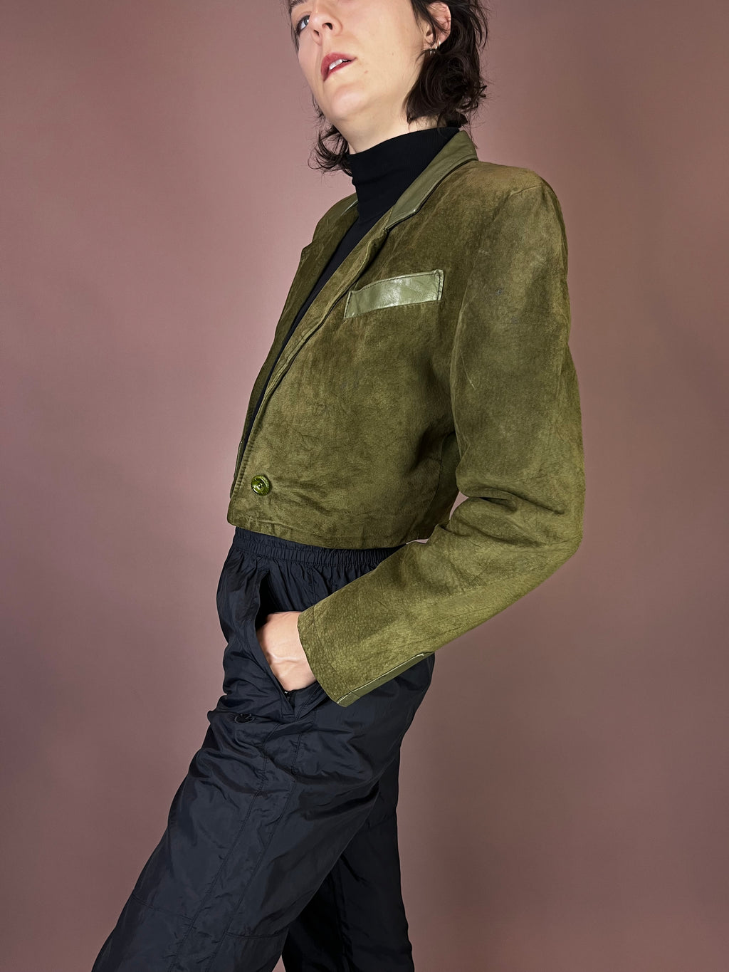 Wildleder Jacke Grün Khaki Gr. 38