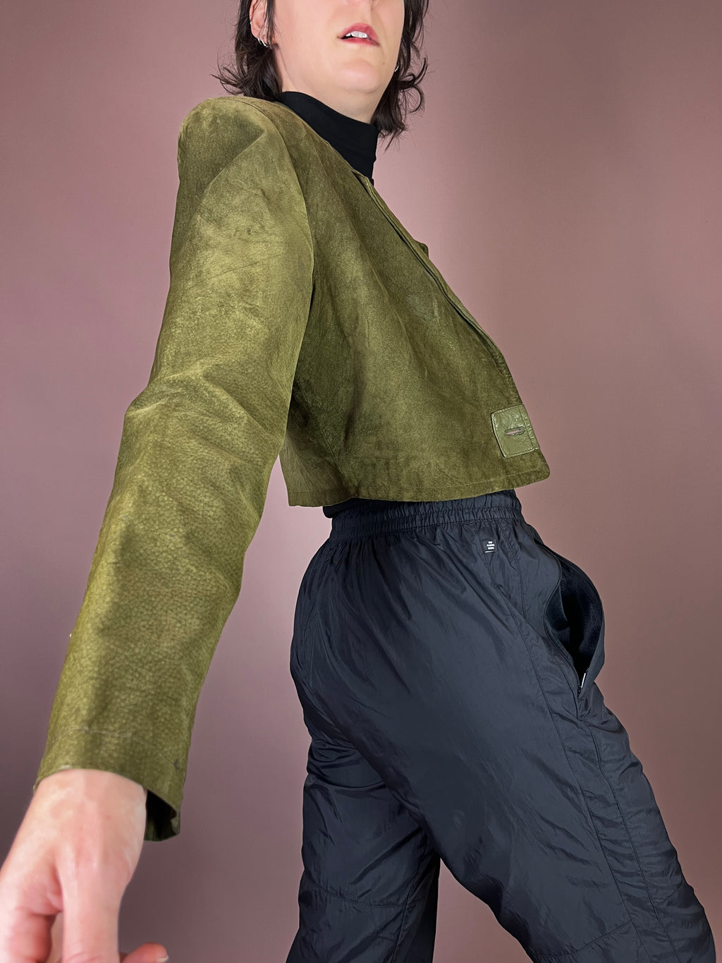 Wildleder Jacke Grün Khaki Gr. 38