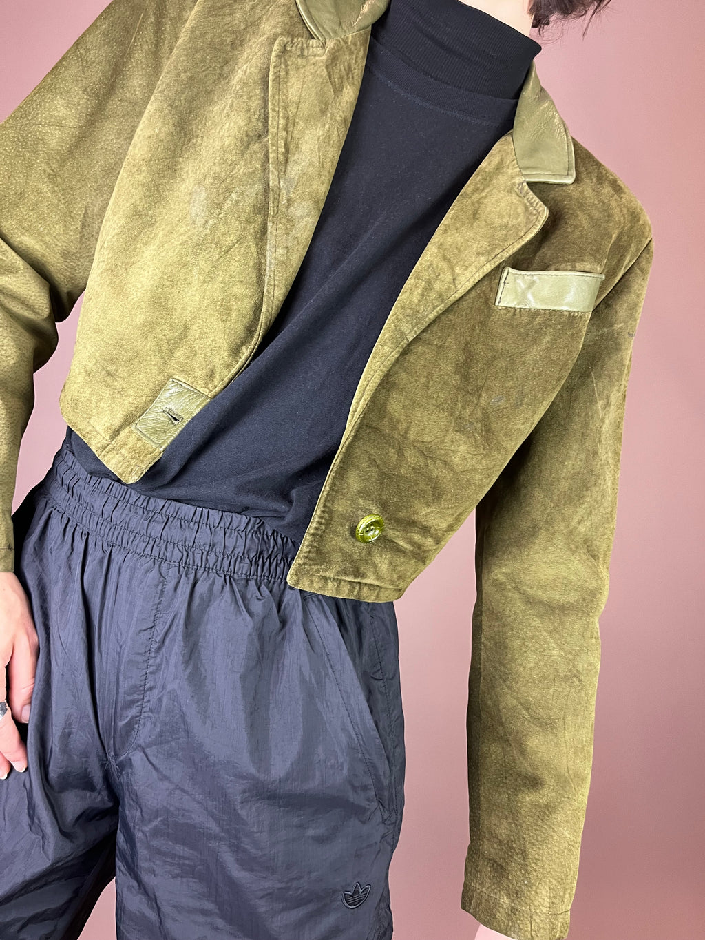 Wildleder Jacke Grün Khaki Gr. 38