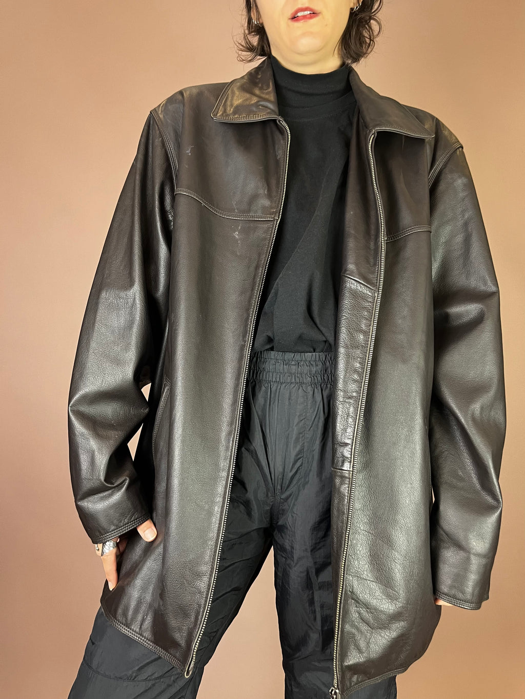 Lederjacke Dunkelbraun Glattleder  Gr. XL