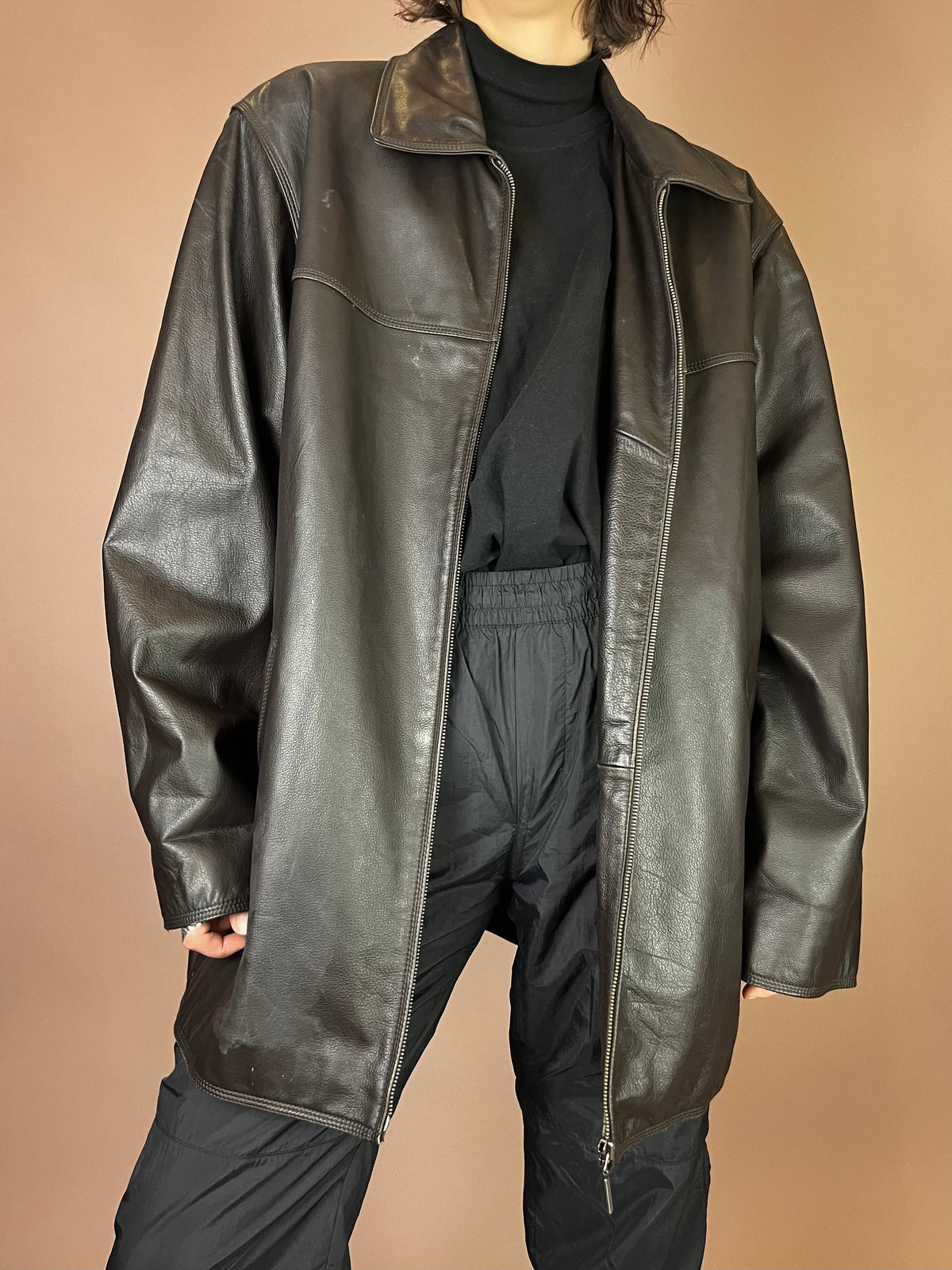 Lederjacke Dunkelbraun Glattleder  Gr. XL