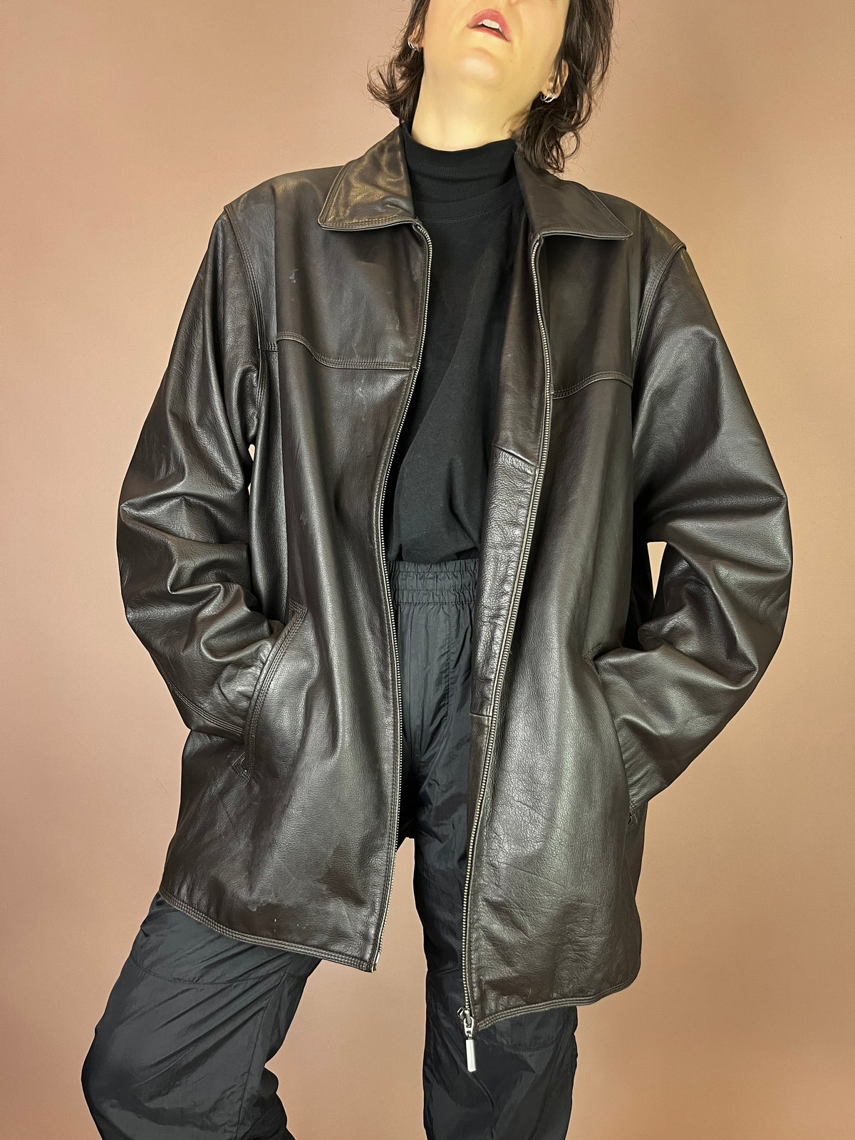 Lederjacke Dunkelbraun Glattleder  Gr. XL
