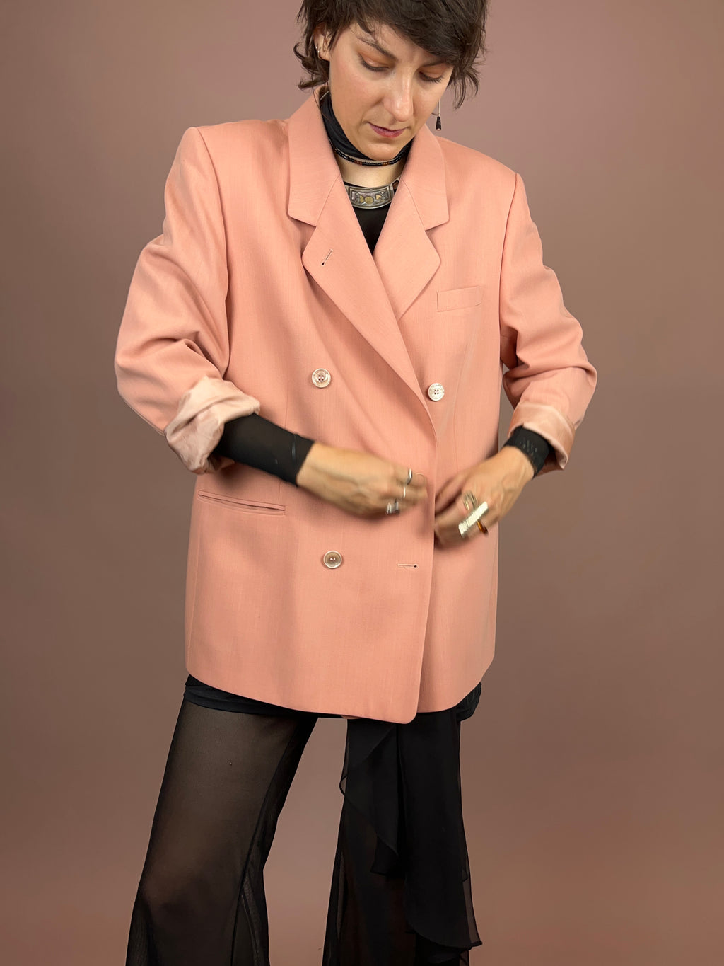 Blazer Wolle Lachs Doppelreiher Gr. 42/44