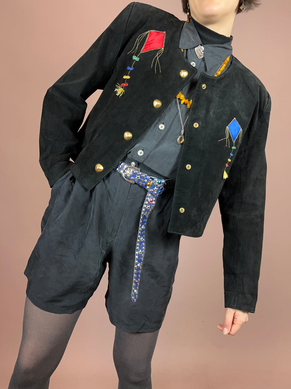 Dino´z Lederjacke Schwarz Drachen Gold Bunt Gr. 40