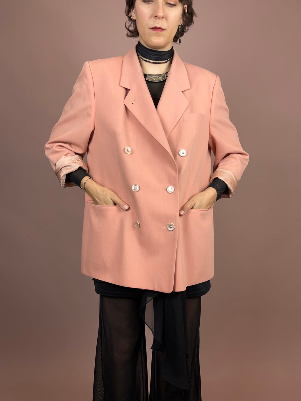 Blazer Wolle Lachs Doppelreiher Gr. 42/44