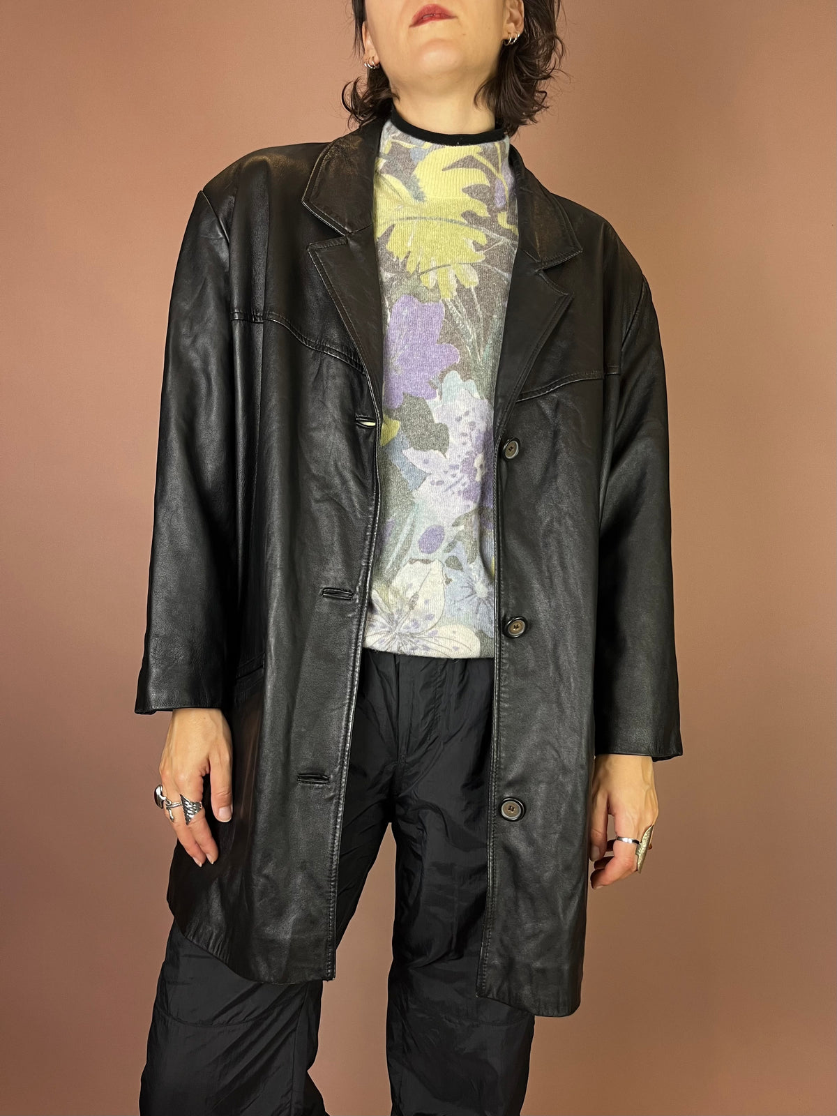 Lederjacke Blazer Leder Schwarz Schlicht Gr. 44