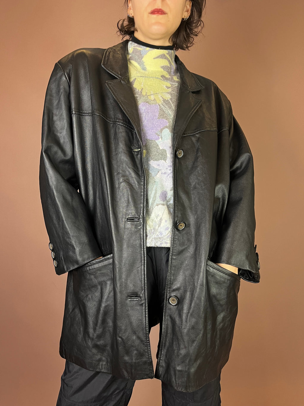 Lederjacke Blazer Leder Schwarz Schlicht Gr. 44