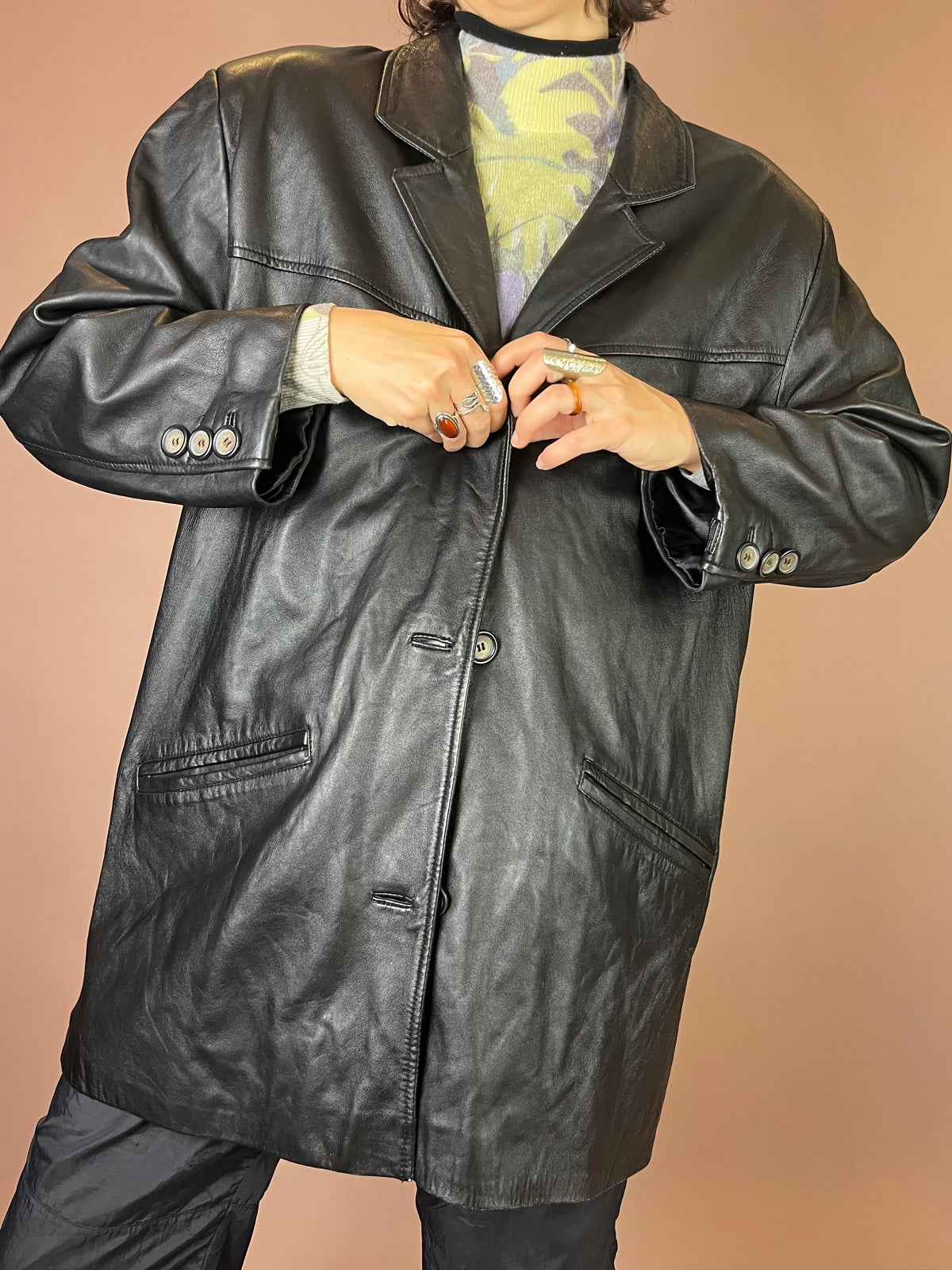 Lederjacke Blazer Leder Schwarz Schlicht Gr. 44