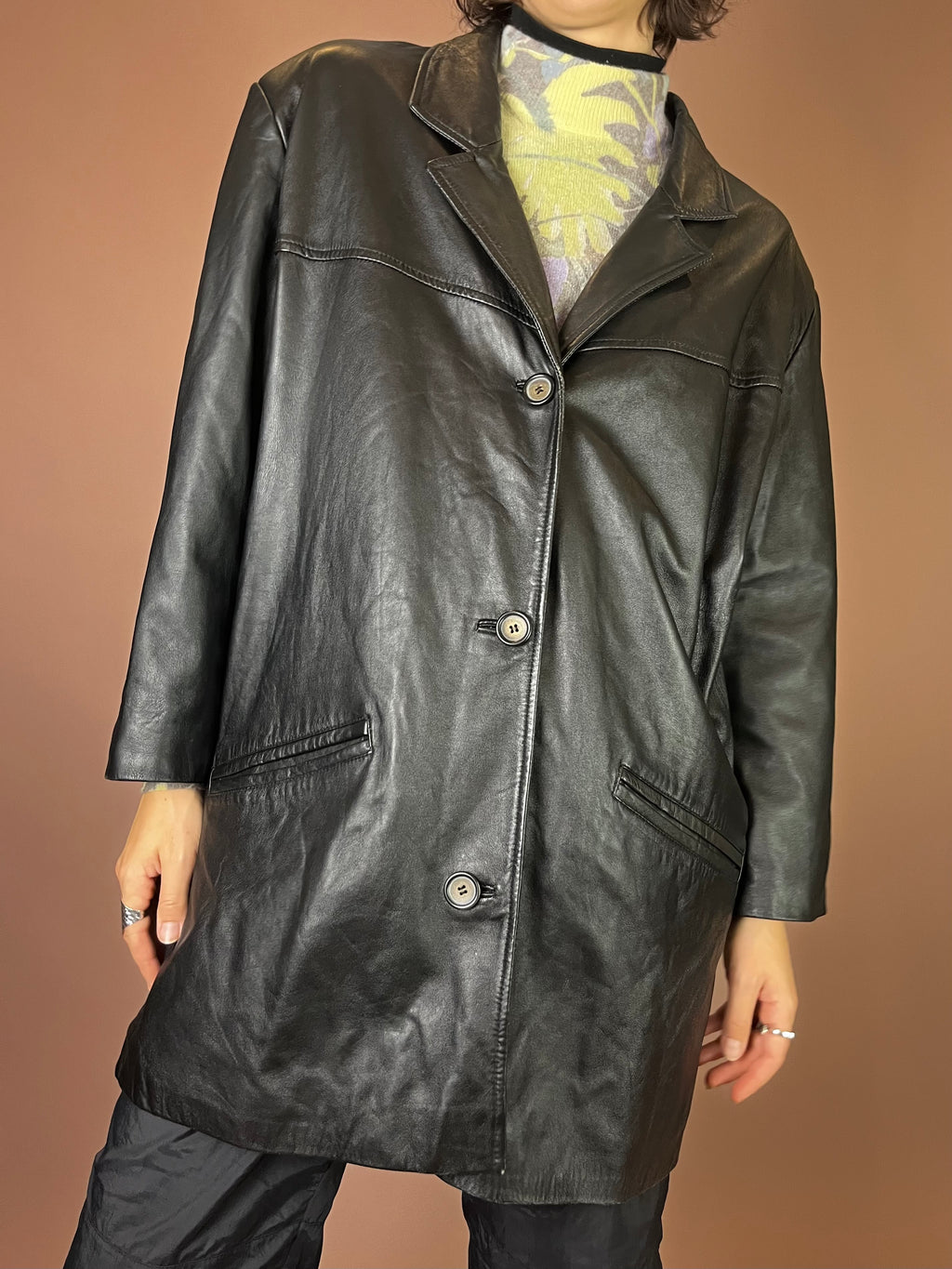 Lederjacke Blazer Leder Schwarz Schlicht Gr. 44