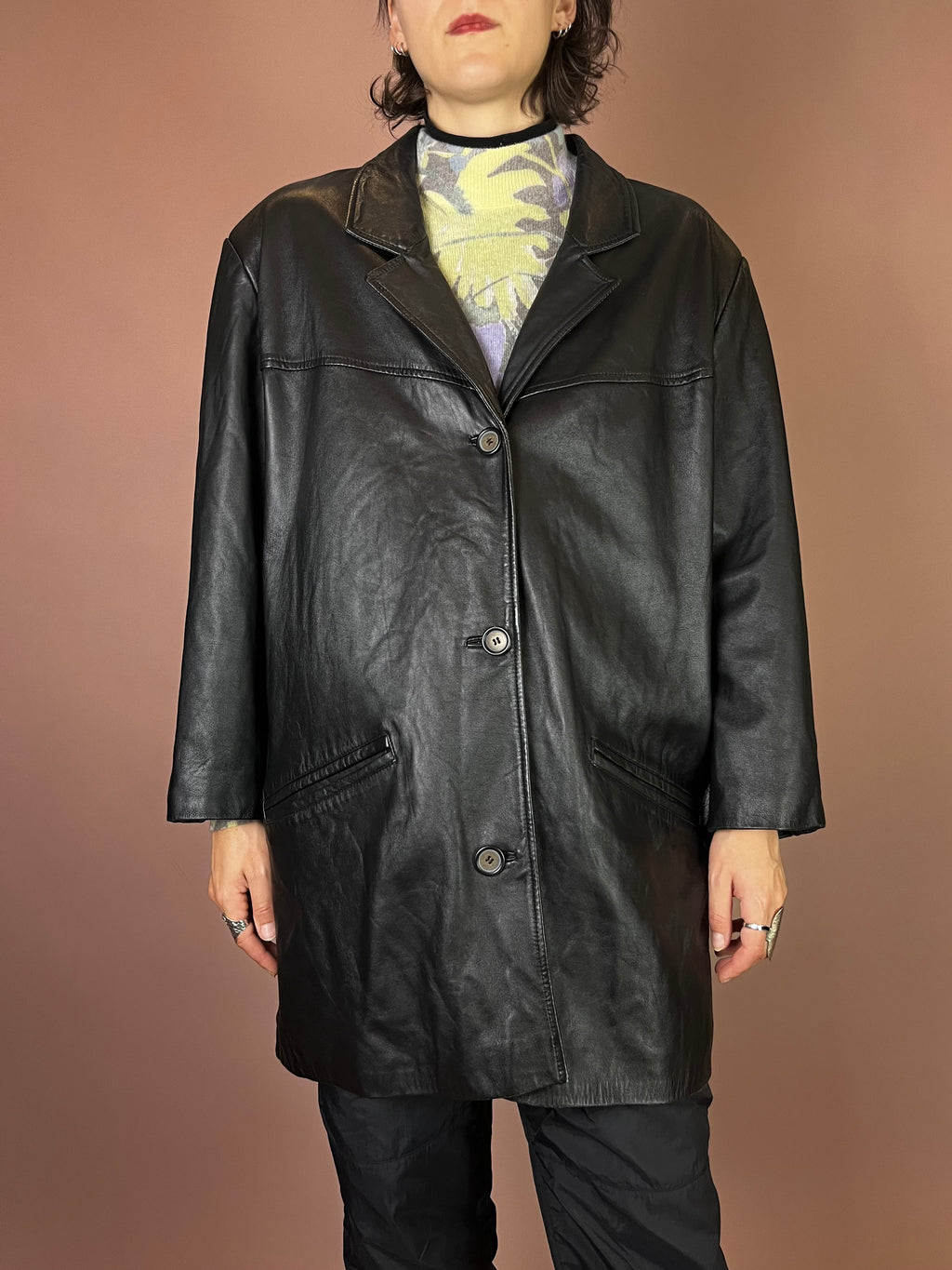 Lederjacke Blazer Leder Schwarz Schlicht Gr. 44