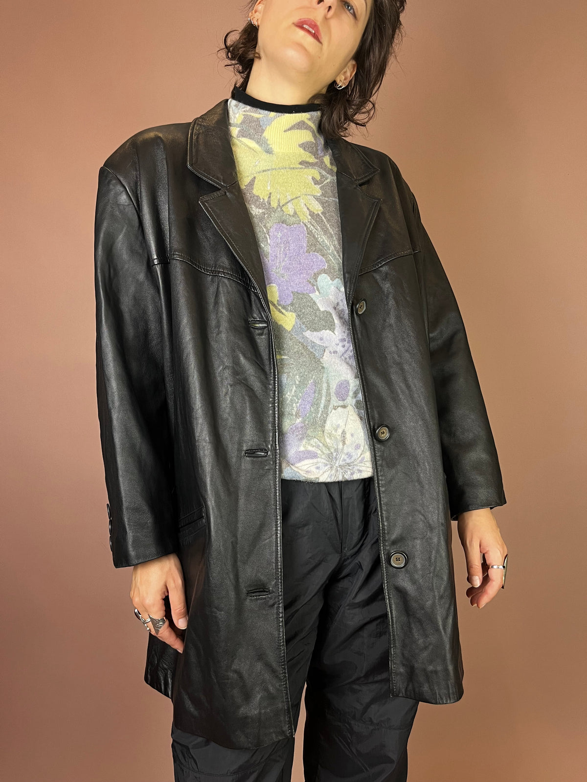 Lederjacke Blazer Leder Schwarz Schlicht Gr. 44