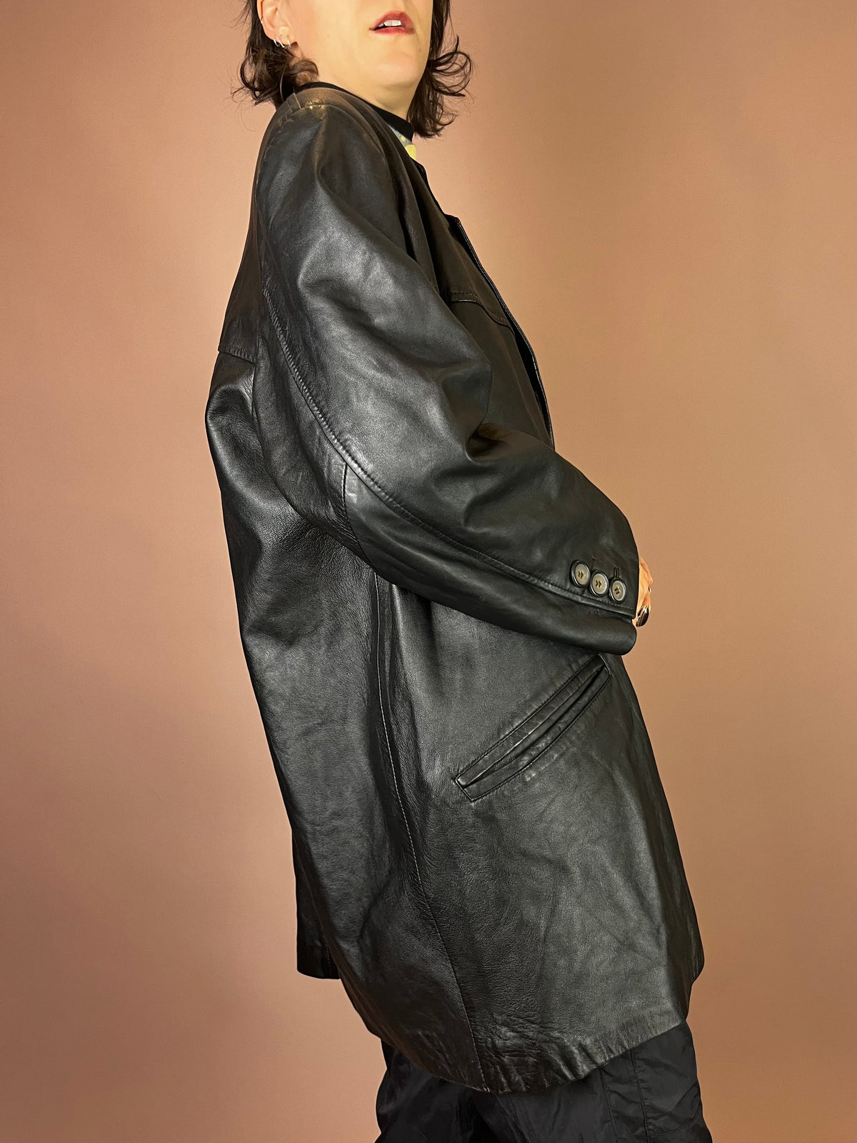 Lederjacke Blazer Leder Schwarz Schlicht Gr. 44