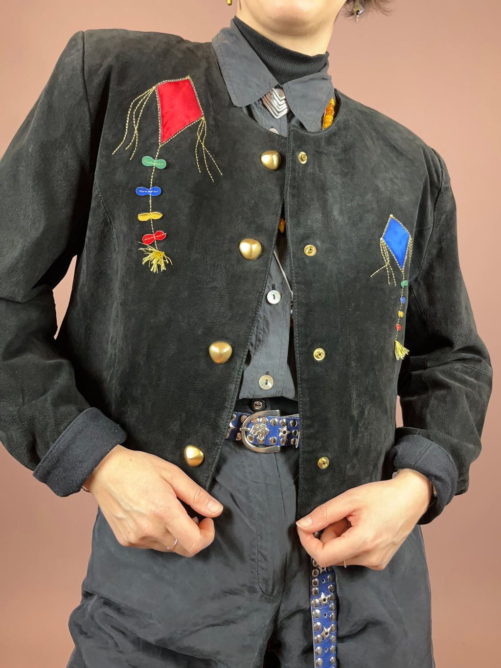 Dino´z Lederjacke Schwarz Drachen Gold Bunt Gr. 40