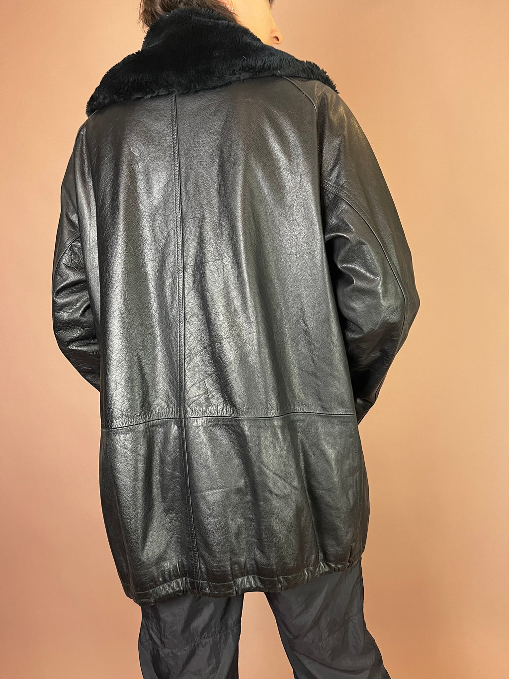 Lederjacke Kurzmantel Fellkragen Schwarz Kuschel Gr. 40