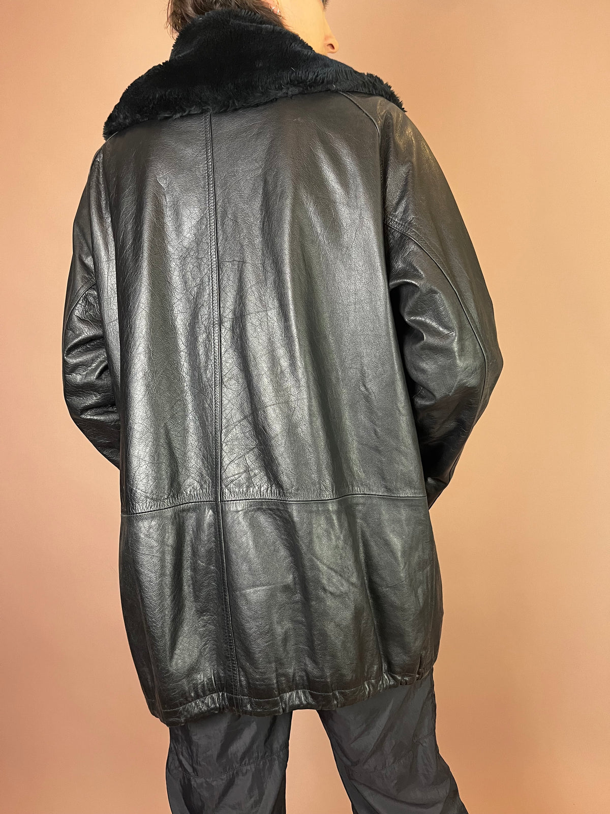Lederjacke Kurzmantel Fellkragen Schwarz Kuschel Gr. 40