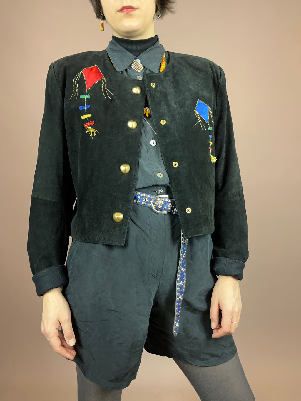Dino´z Lederjacke Schwarz Drachen Gold Bunt Gr. 40