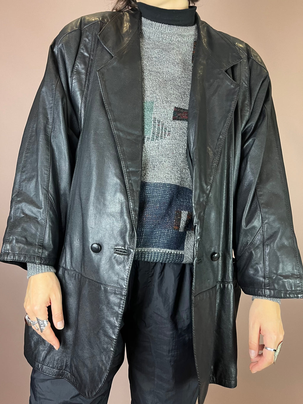 Lederjacke Blazer Mantel Schwarz Glattleder Gr. 42