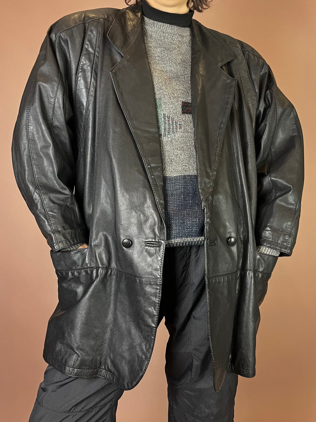 Lederjacke Blazer Mantel Schwarz Glattleder Gr. 42