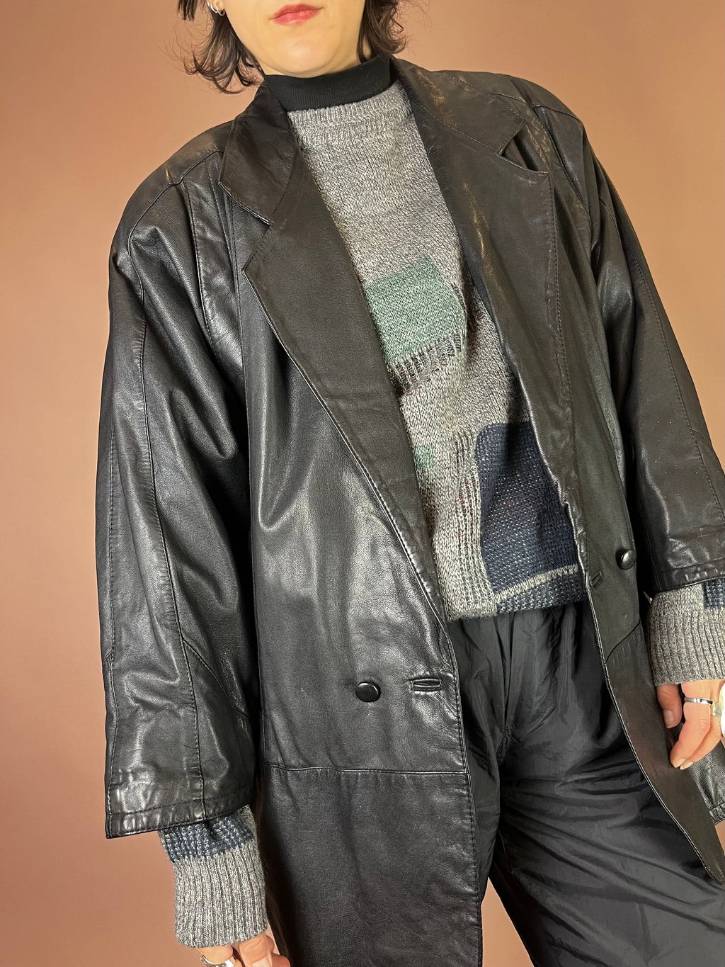 Lederjacke Blazer Mantel Schwarz Glattleder Gr. 42