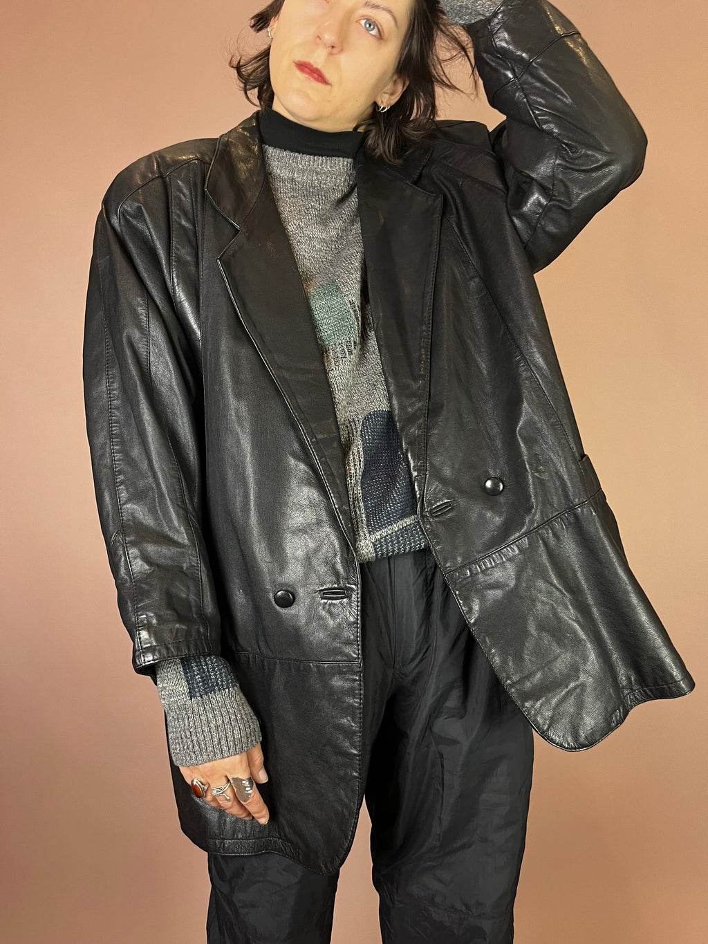 Lederjacke Blazer Mantel Schwarz Glattleder Gr. 42