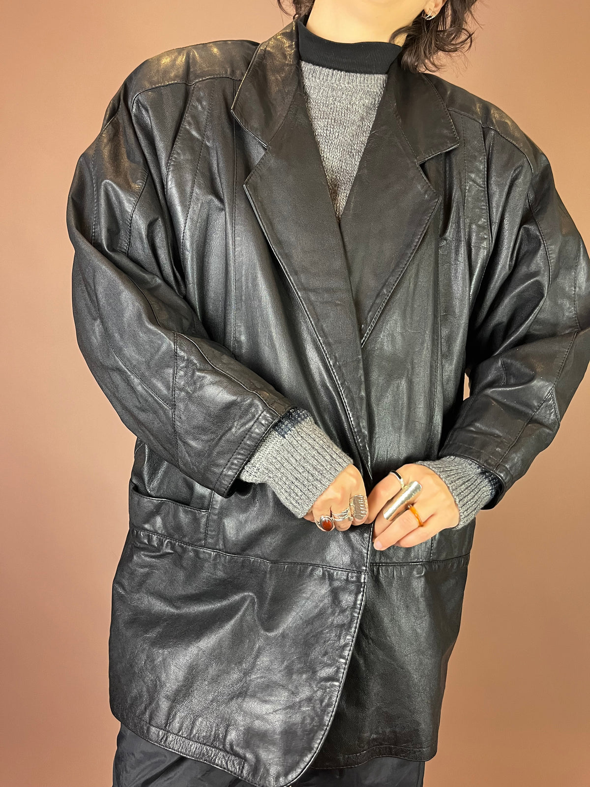 Lederjacke Blazer Mantel Schwarz Glattleder Gr. 42