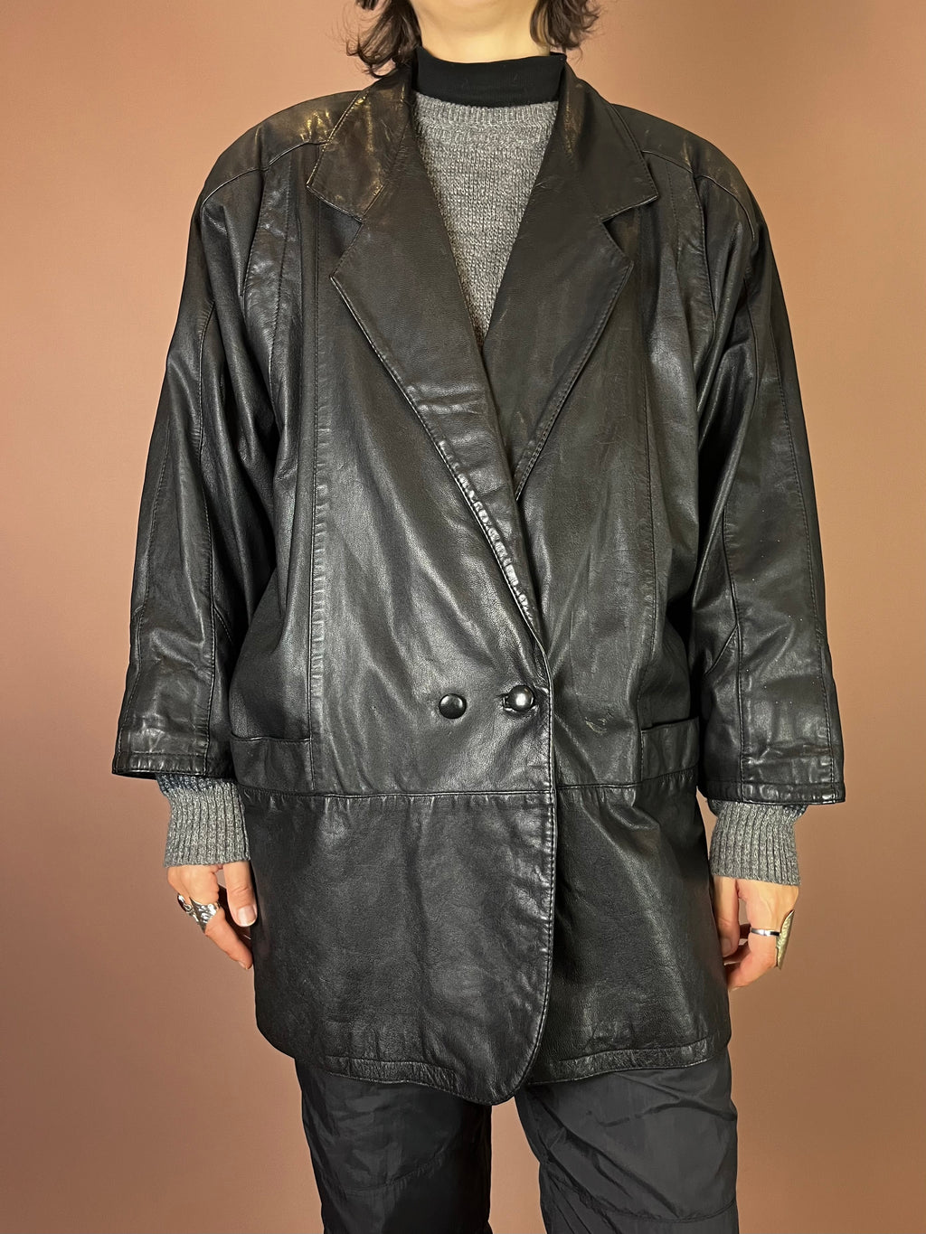 Lederjacke Blazer Mantel Schwarz Glattleder Gr. 42